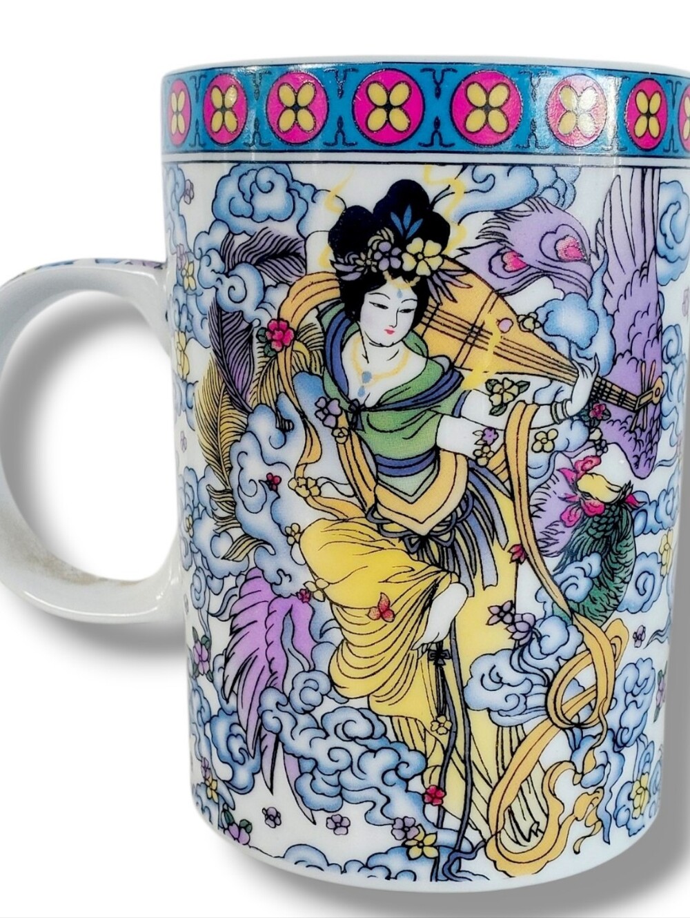 Vintage Chinese Fairy Dragon Mug Dragon & Fairy On Sky Nice Handle Cup